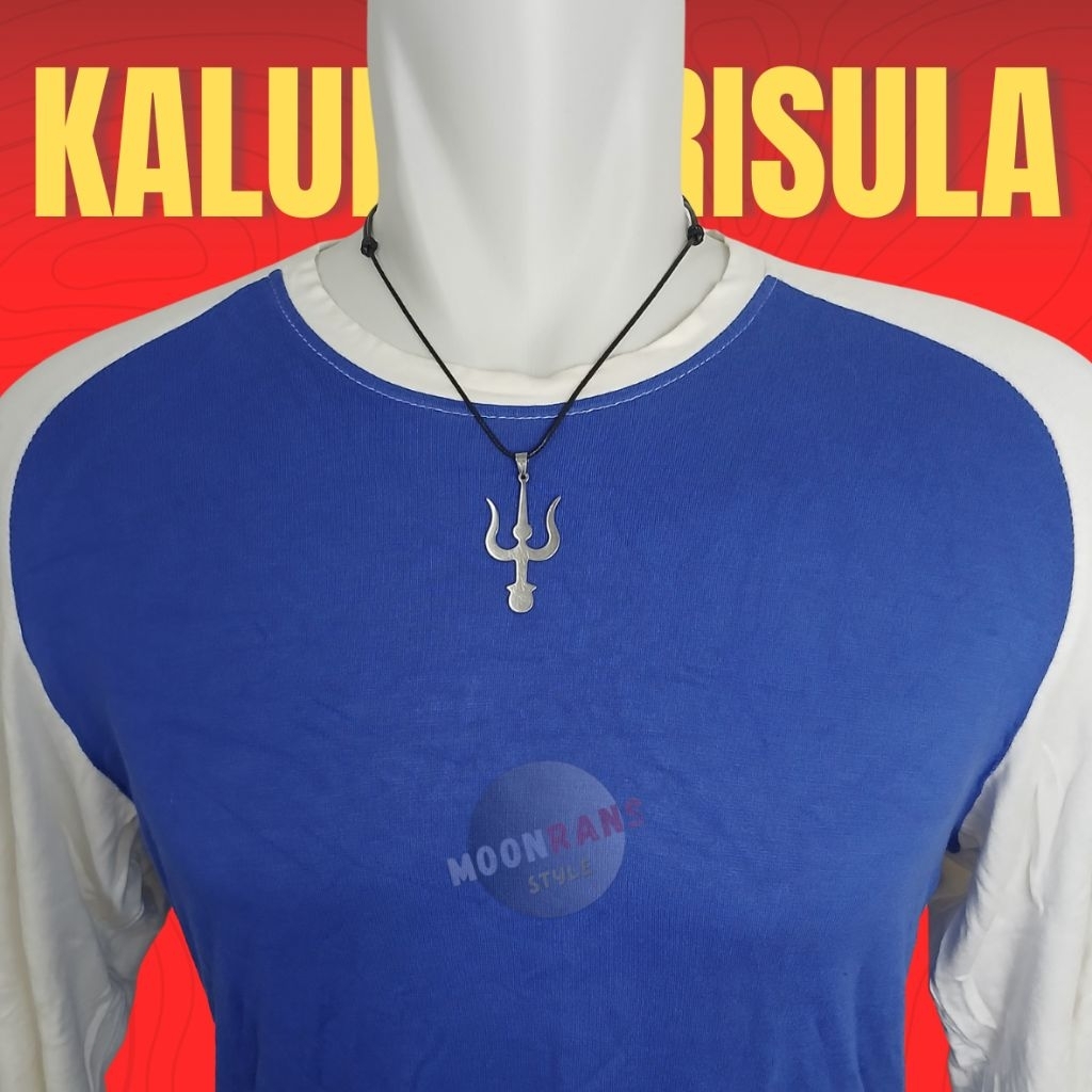 kalung trisula// kalung tali hitam liontin motif trisula logam// K11