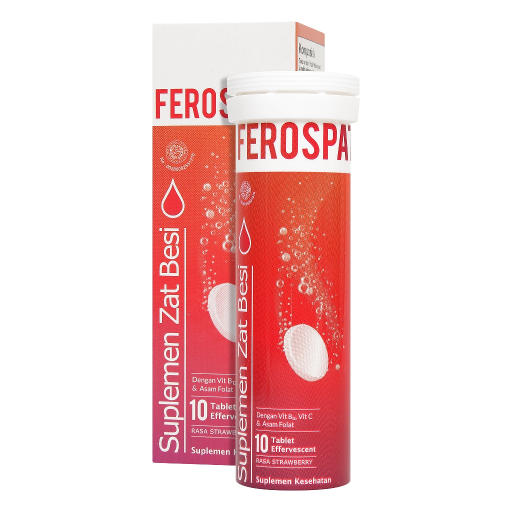 FEROSPAT SUPLEMEN ZAT BESI - 10 TABLET EFFERVESCENT | Suplemen Zat Besi, Mencegah Anemia, Kurang Dar