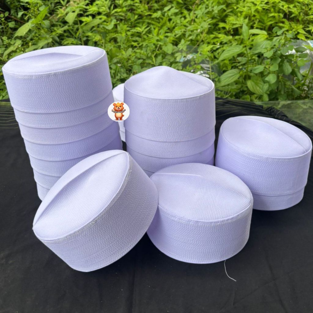 Peci kopiah Songkok haji Batok pendek 6.5cm putih polos bahan Tebal lentur Premium