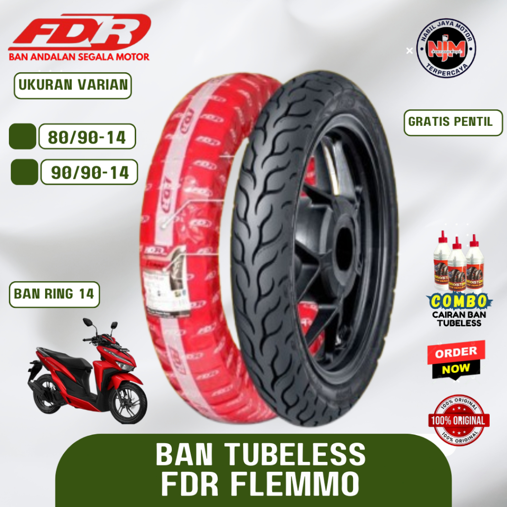 Ban tubles fdr flemmo ring 14 (TL) untuk motor metic honda vario beat scoopy yamaha mio fino