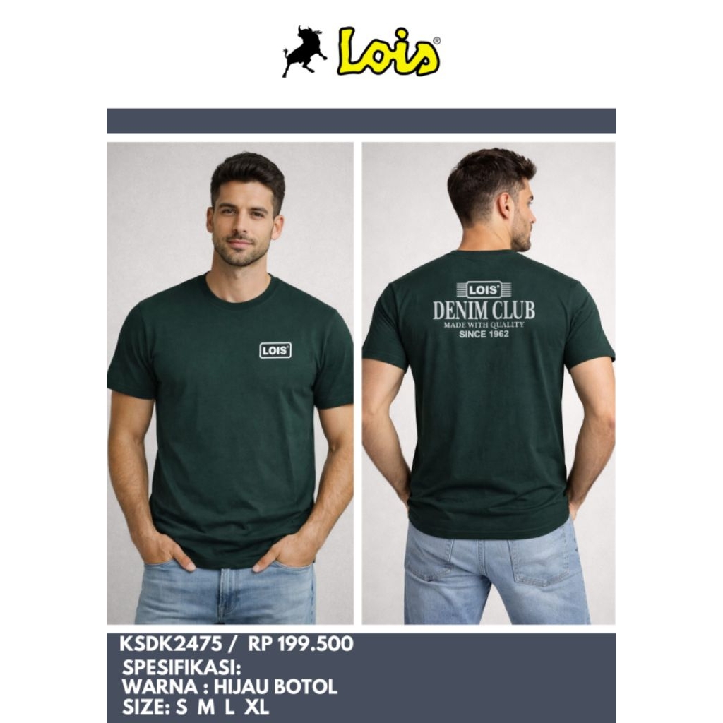 Kaos Oblong Lengan Pendek Pria Non-Stretch Lois Original