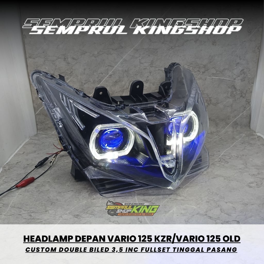 Headlamp Depan Custom Vario 125 KZR / Vario 125 Old Fullset – Model BiLED 3.5 Inch Double Projector