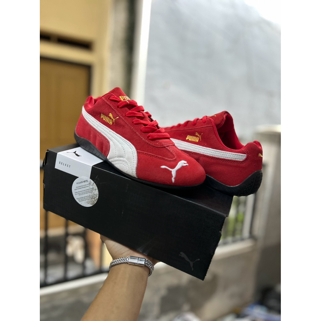 sepatu casual pria wanita puma spedcet merah putih