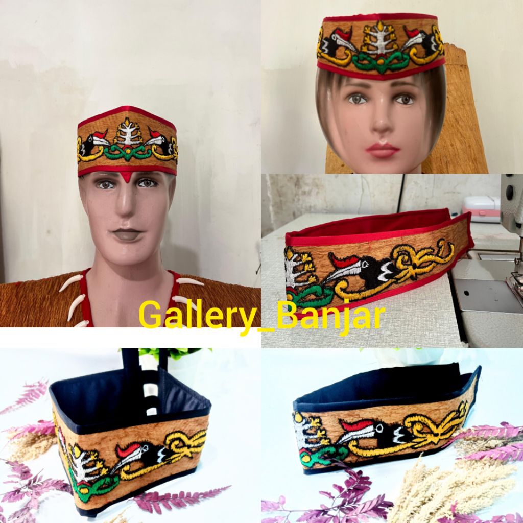 Lawung kulit kayu bordir khas Dayak_Lawung/Hiasan kepala khas Dayak motip burung