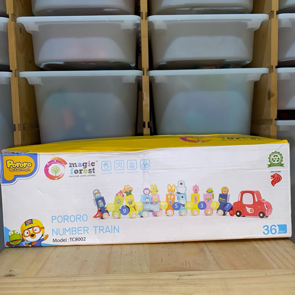 Pororo x Magic Forest TOYS Wooden Toys Number Train - Mainan Edukasi Meronce dan Belajar Angka Kayu 