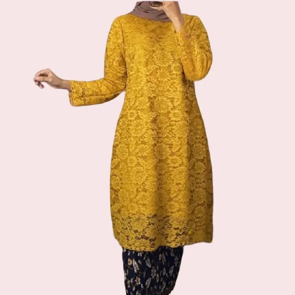 Atasan Kebaya Tunik Bahan Brokat Premium Warna Gold