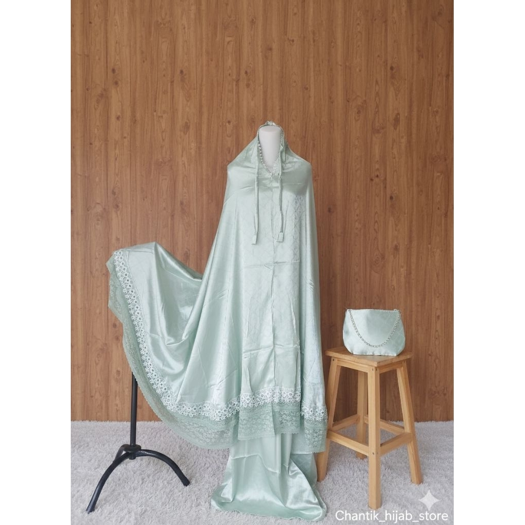 Mukena dewasa silk emboss premium/mukena dewasa silk renda