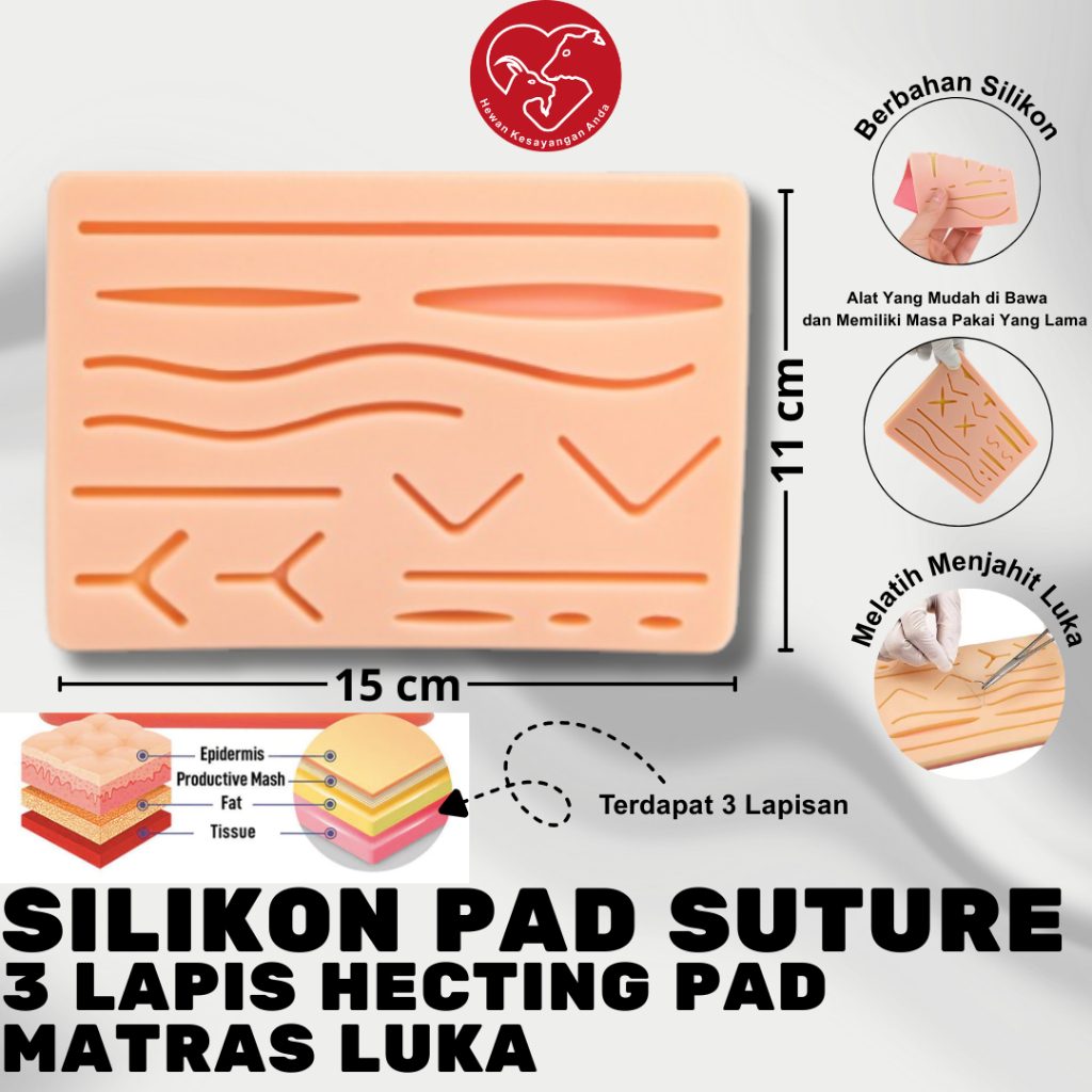 Suture Pad 3 Layers Matras Luka Hecting Silicone Pad 3 Layers Manekin Hecting Suturing KIT Menjahit 