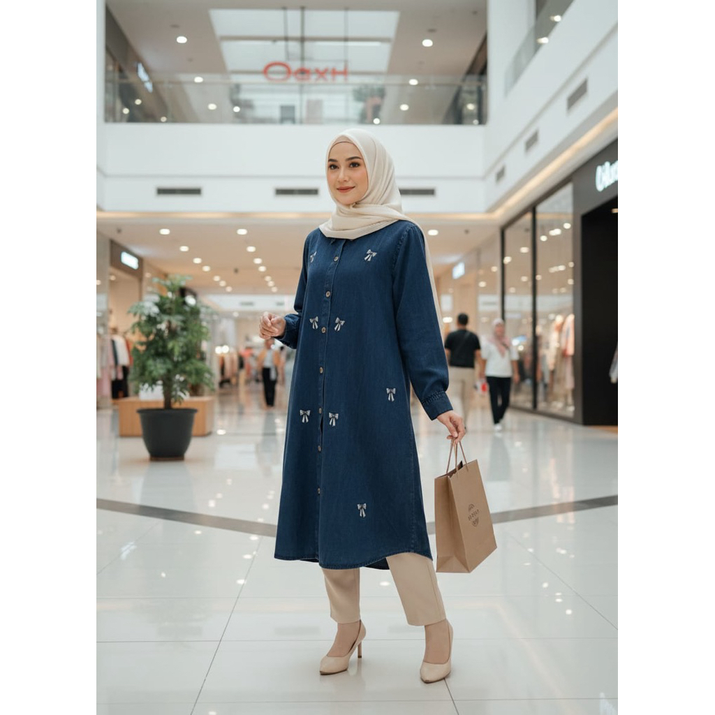 TUNIK DENIM BORDIR PITA/TUNIK DENIM/TUNIK HIJAB