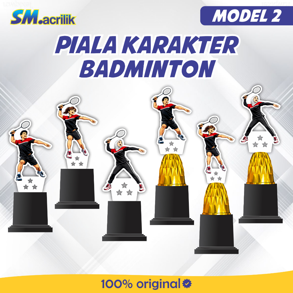 PIALA TROPHY BADMINTON Model 2 - Piala Akrilik Badminton - Penghargaan Akrilik Murah