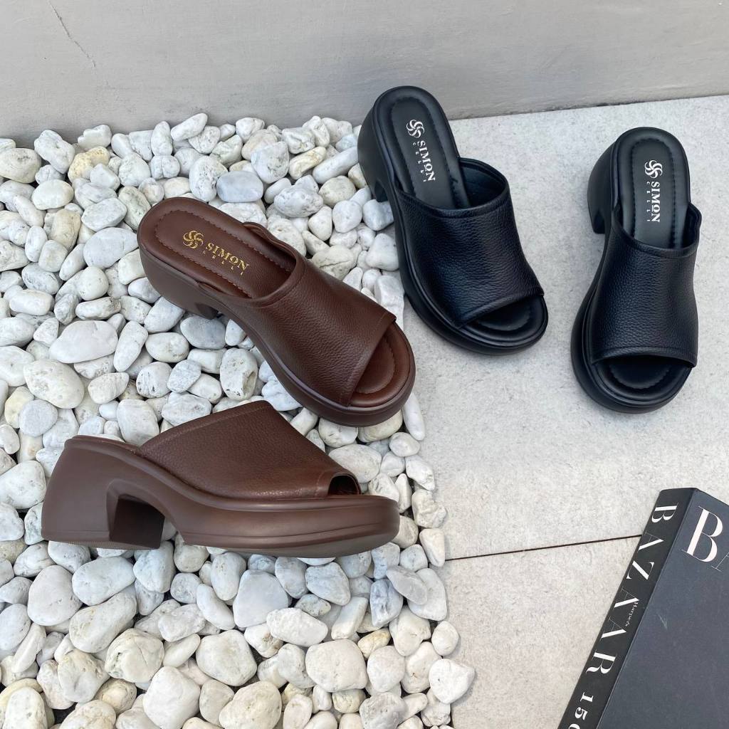 Simoncelli Sandal Ibu Kulit Asli Full Grain | Sandal Wedges Kulit Asli | Sandal Wanita Kulit Asli Be