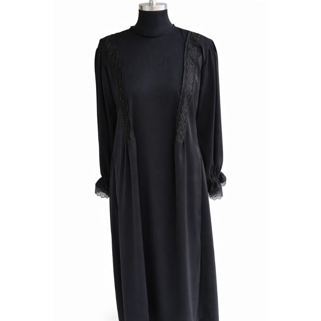 gamis hitam barbara silk premium wanita| bahan halus, jatuh & nyaman| daily & acara