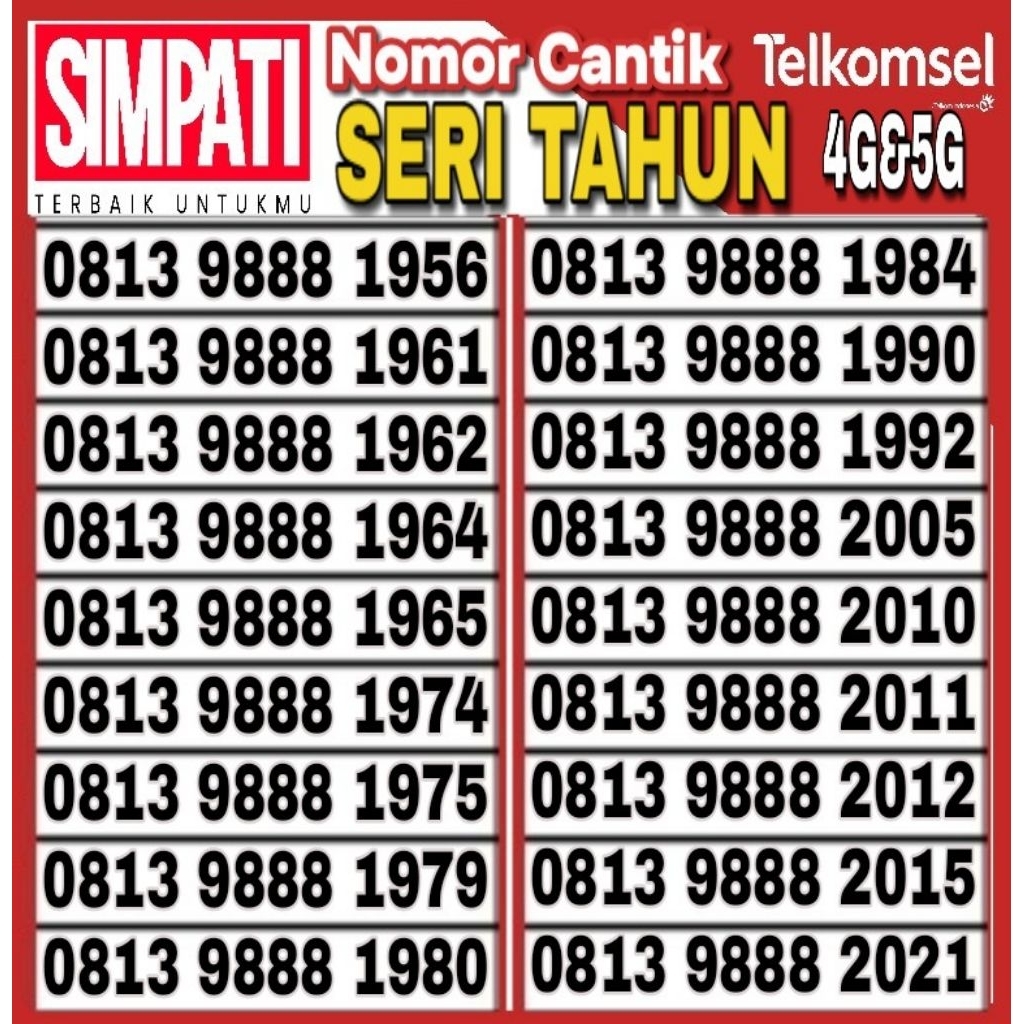 NOMOR CANTIK TELKOMSEL SIMPATI 4G LTE SERI TAHUN O813 9888 1979 1990 1992 2010 2021
