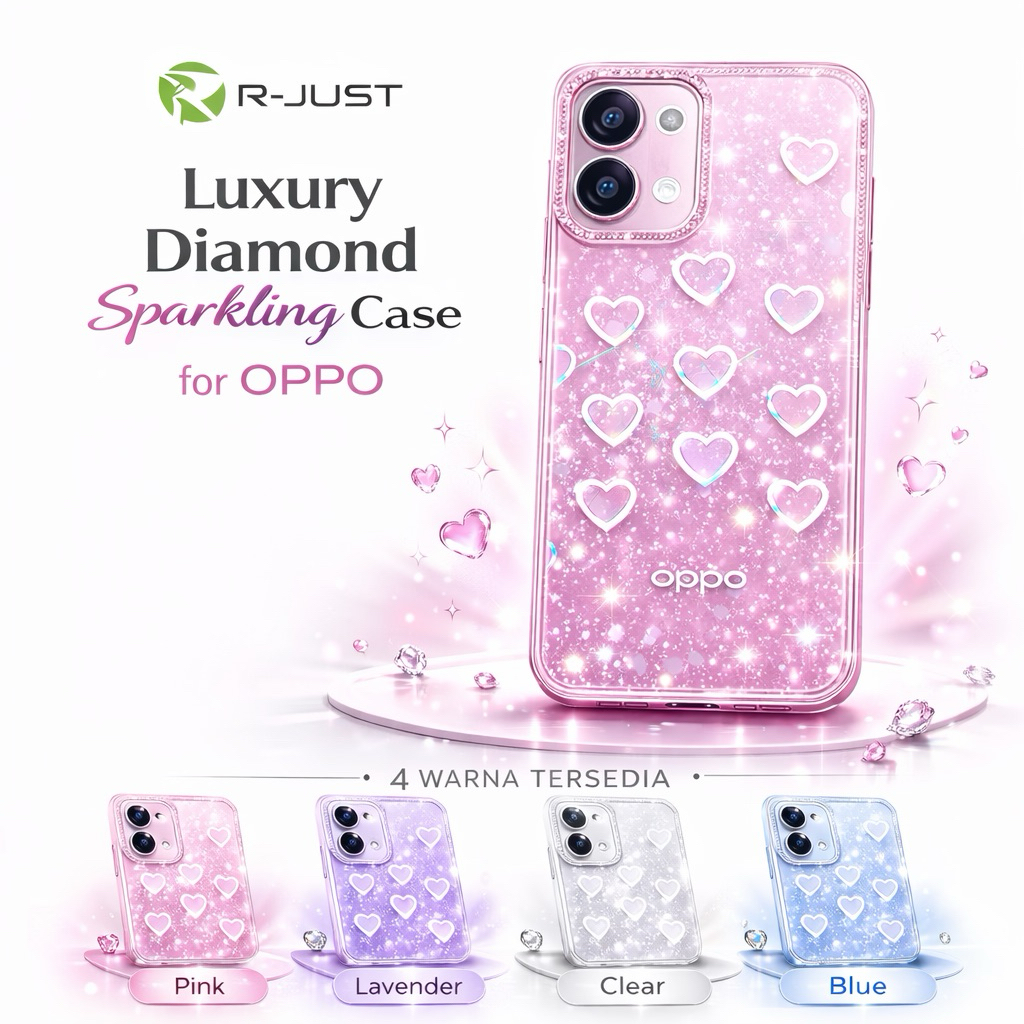 R-JUST Resmi GARANSI 1 TAHUN Case Premium For OPPO Phones Luxury Diamond Sparkling Silicone RJUST