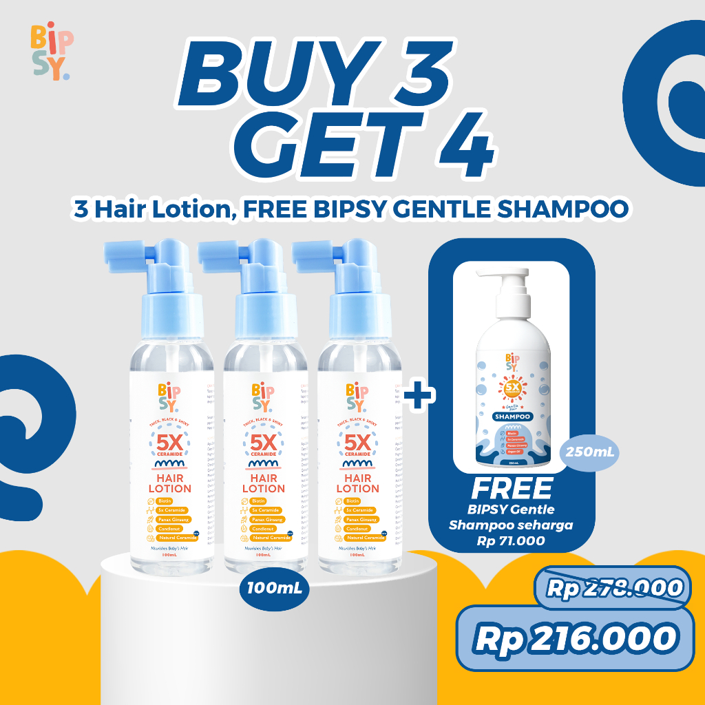 [BUY 3 GET 4] BIPSY Hair Lotion 100mL 3 pcs + FREE Shampoo 250 mL 1 pcs – BUNDLING