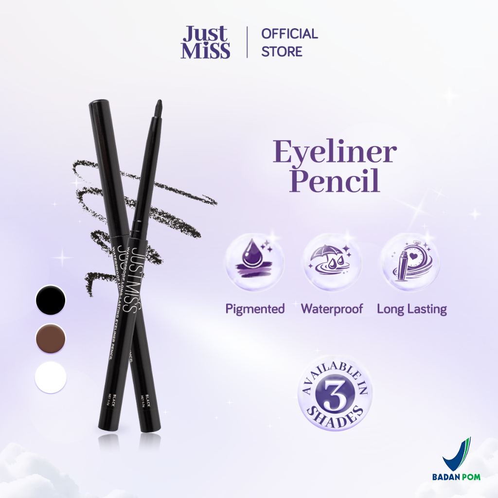 JUST MISS Eyeliner Pencil 0.3g - BPOM, Halal, Pigmented, Liner Mata Pensil, Waterproof, Long lasting