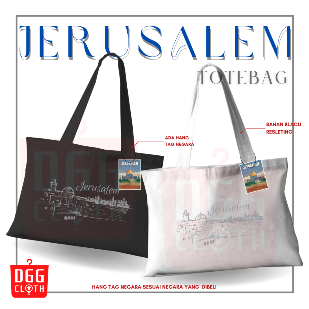 DGGCloth Tote Bag Souvenir Jerusalem Totebag Sablon Oleh Oleh Jerusalem Bahan Blacu perekat Type 2