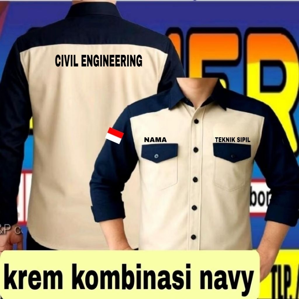 ready stok full bordir krem kombinasi kemeja Civil engineering kemeja engineering full bordir kemeja