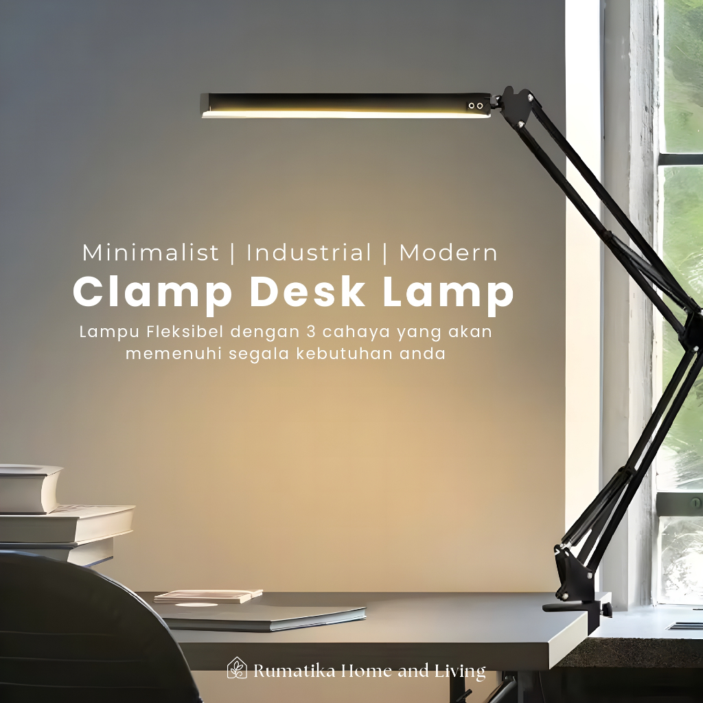 Lampu Baca Jepit Meja Belajar 3 Warna Desk Clamp Meja Kerja Arsitek Modern Minimalis USB Feksibel Mi