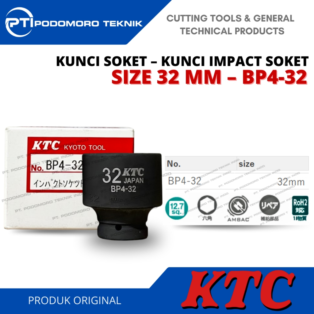 KTC BP4-32 / BP4 - 32 Kyoto Tool / Impact Socket (Kunci Sok) 32 mm KTC Original