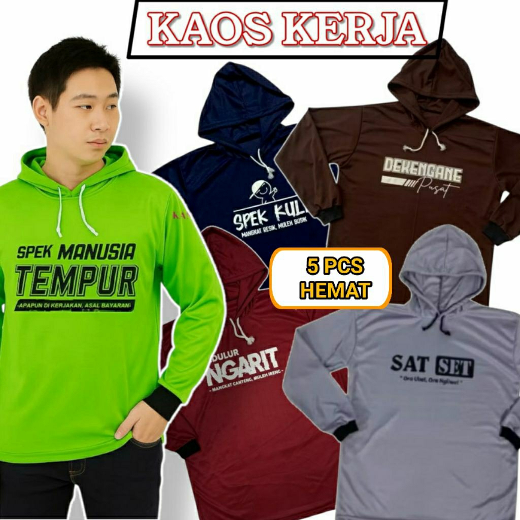 [Promo 5 Pcs]Kaos Sawah Lengan Panjang Kupluk Topi Pria Wanita/Kaos Sawahan Lengan Panjang