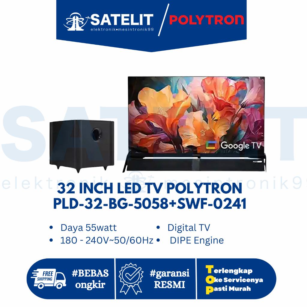 32 Smart TV POLYTRON PLD-32-BG-5058 + SOUNDBAR SWF-0241 – Google TV, DVB-T2 Digital, HDMI/USB, Wi-Fi