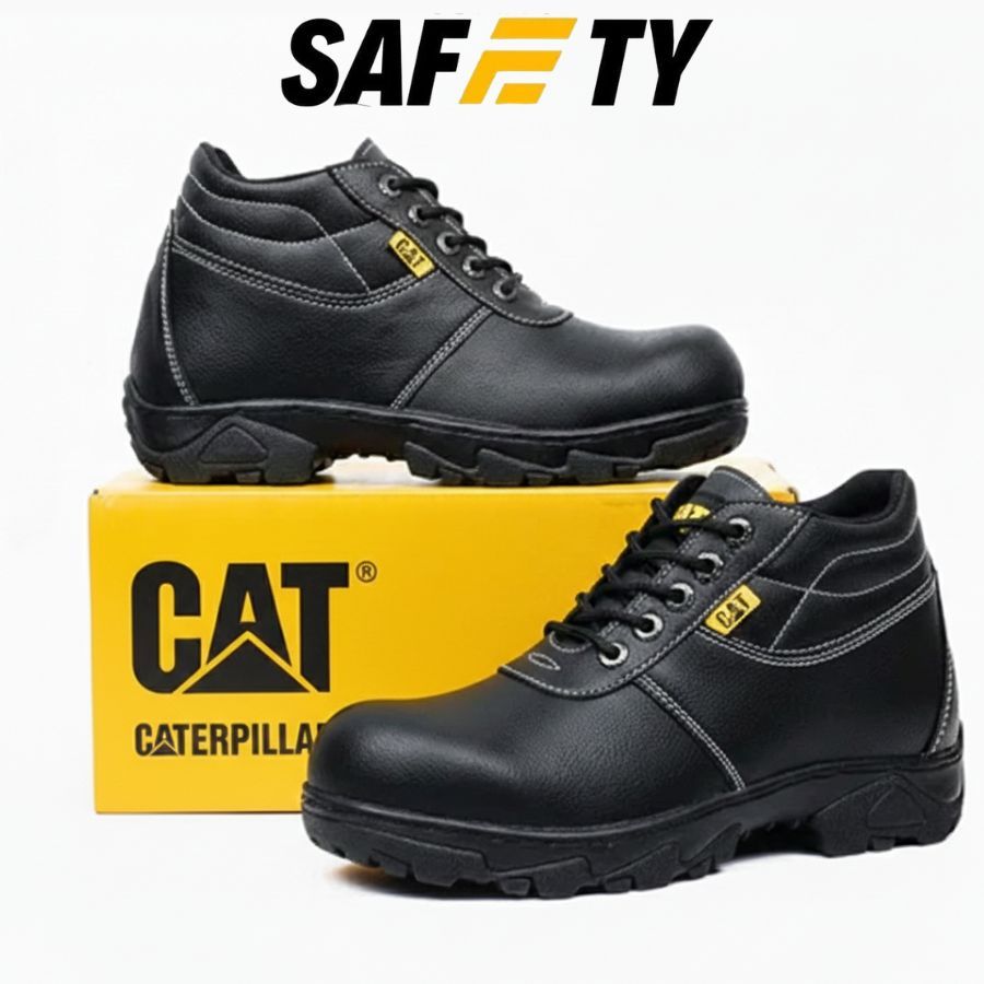 Sepatu Safety Boots Pria - Sepatu Safety  CAT Cham Hitam Ujung Besi Kerja Lapangan - Sepatu Safety P