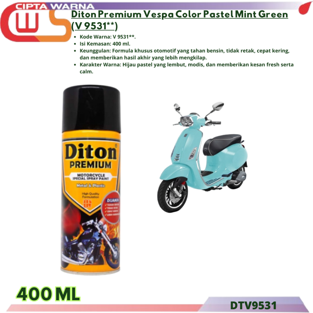 Cat Semprot Diton Premium Vespa Color Pastel Mint Green Hijau V 9531** - A7 CWS