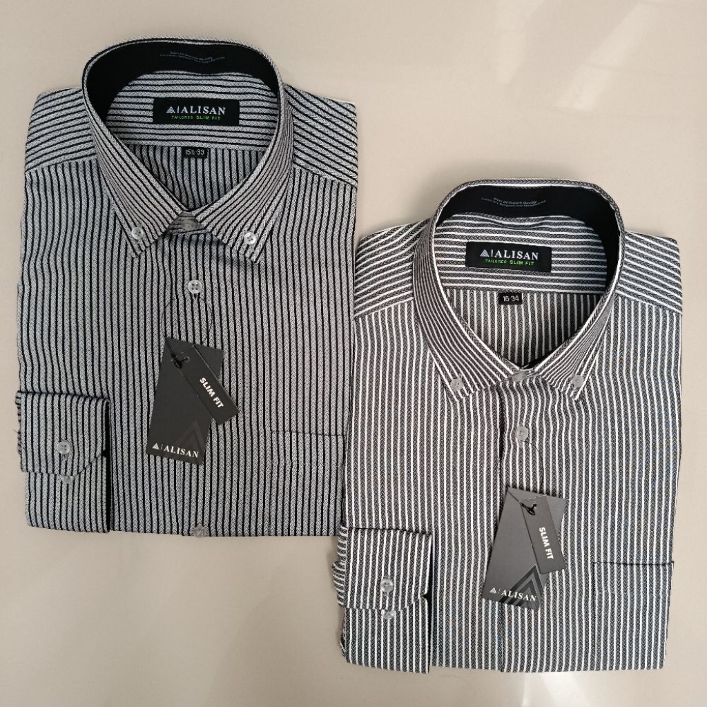 LENGAN PANJANG ALISAN Kemeja Pria Motif Salur Krah Kancing Slimfit