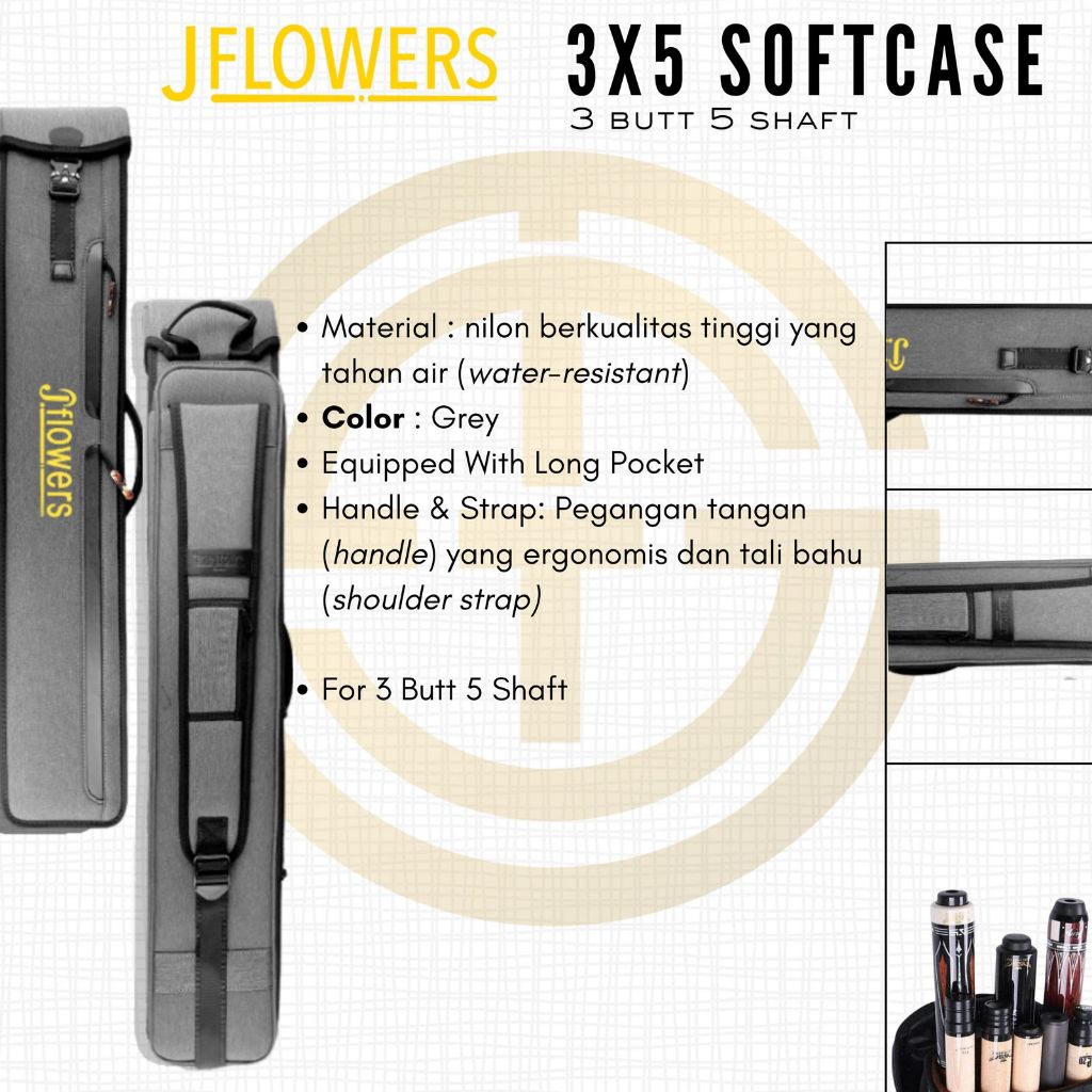 JFlowers Cue Softcase - Grey (3X5)