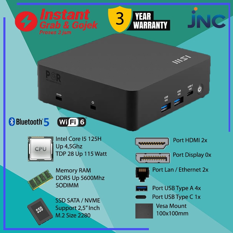 Komputer Desktop Mini Pc MSI Cubi AI 1UMG Intel Core i5 125H Up 4.5Ghz For Home, Office, School, CPU