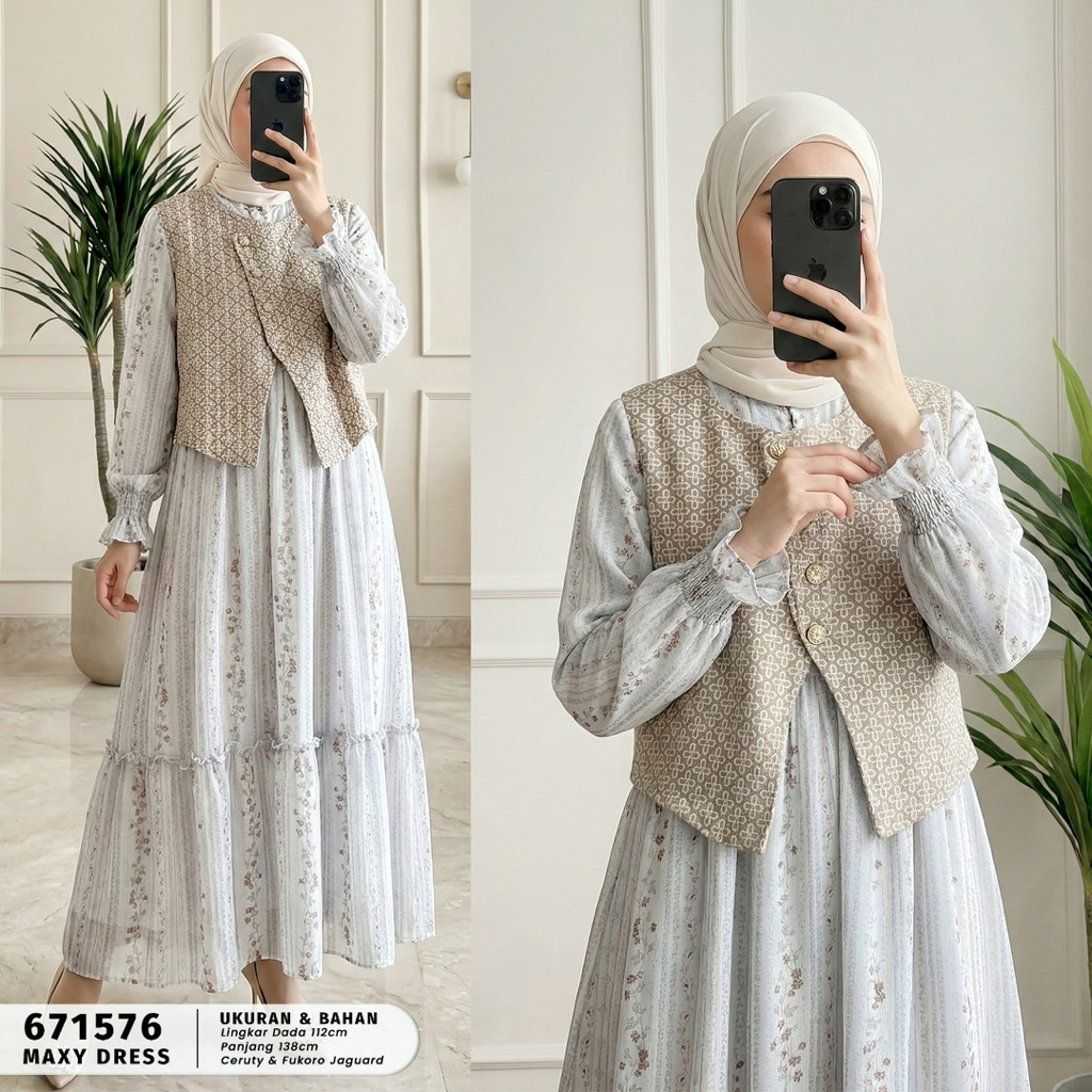 EXTU HERITAGE - Maxy Dress bhn ceruty premium +tile fit to Xl besar