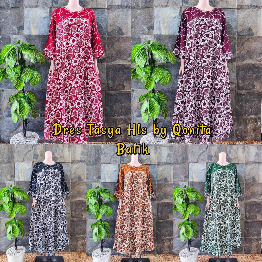 {LD 120 CM} Dress Batik Qonita Jumbo Lengan 7/8 Rayon Premium ll Dres Tasya Hls