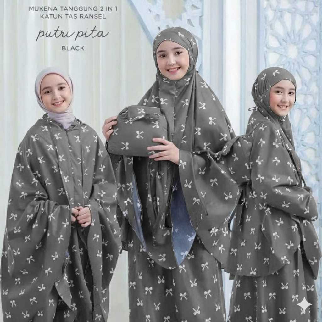 MUKENAH ANAK TANGGUNG 2IN1 MOTIF PITA MUKENAH KATUN PREMIUM MEWAH 100% katun