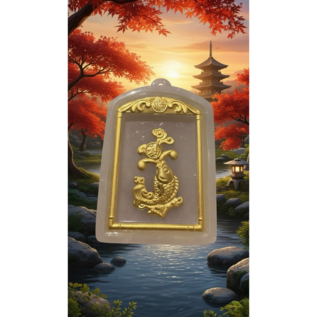 Liontin batu Giok berlapis emas (code O)