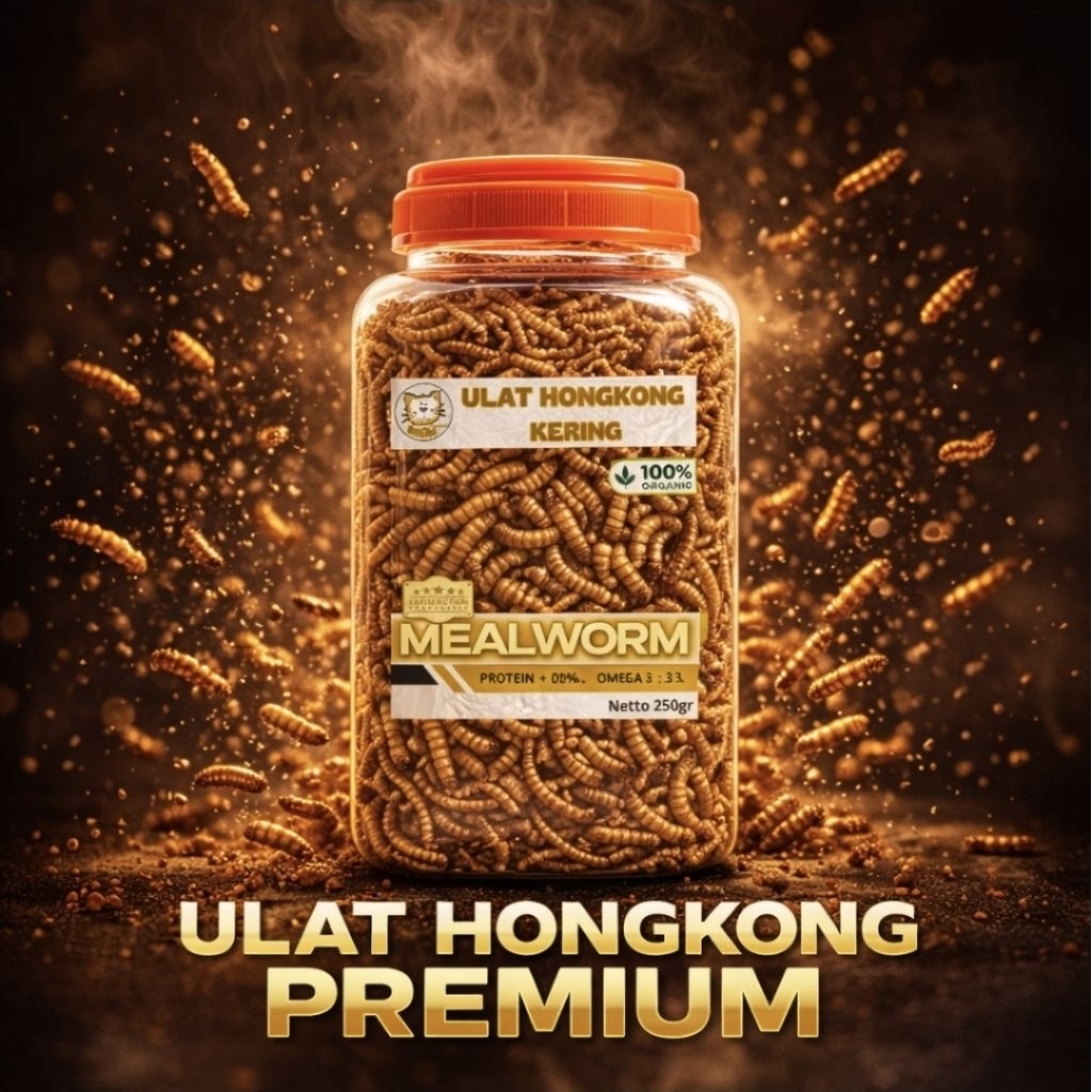 Ulat Hongkong Kering DRIED MEALWORM LAR'V  SNACK HEWAN PELIHARAAN 1 Kg