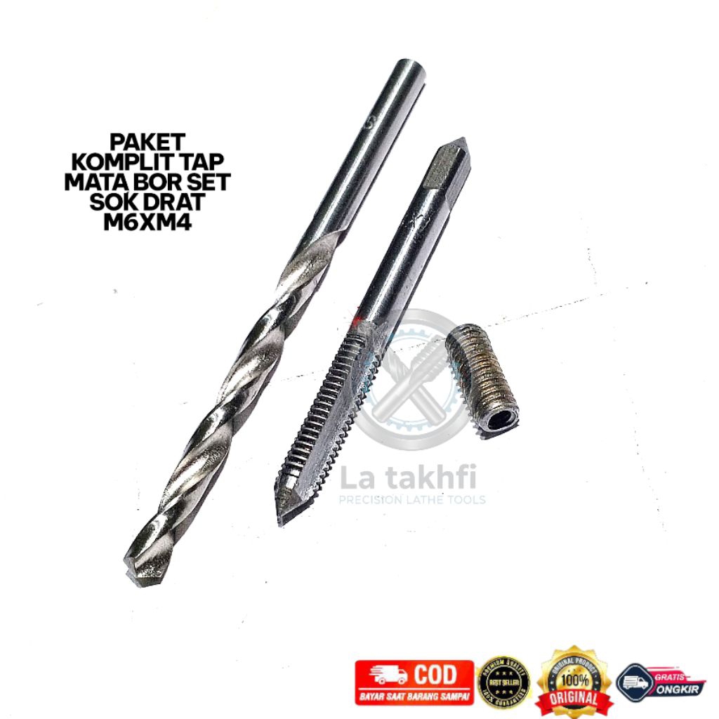 paket komplit tap mata bor set sok drat M6XM4 dalam baut 7 luar baut 10 bukan baut 12