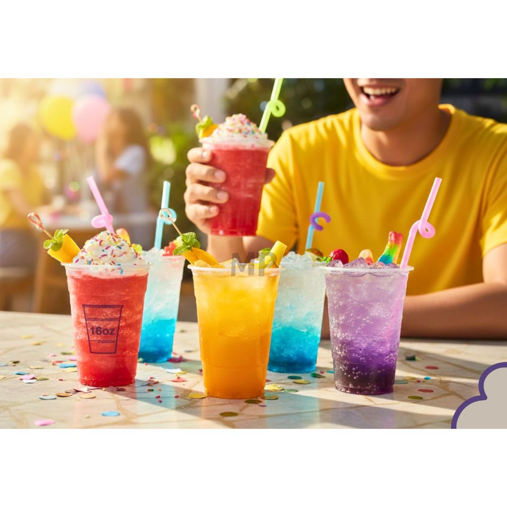 Gelas pop ice  Bening Isi 50 pcs/ Gelas Bening Buah/ Gelas 16 oz Bening Buah/ Pipet & Sedotan Buah B