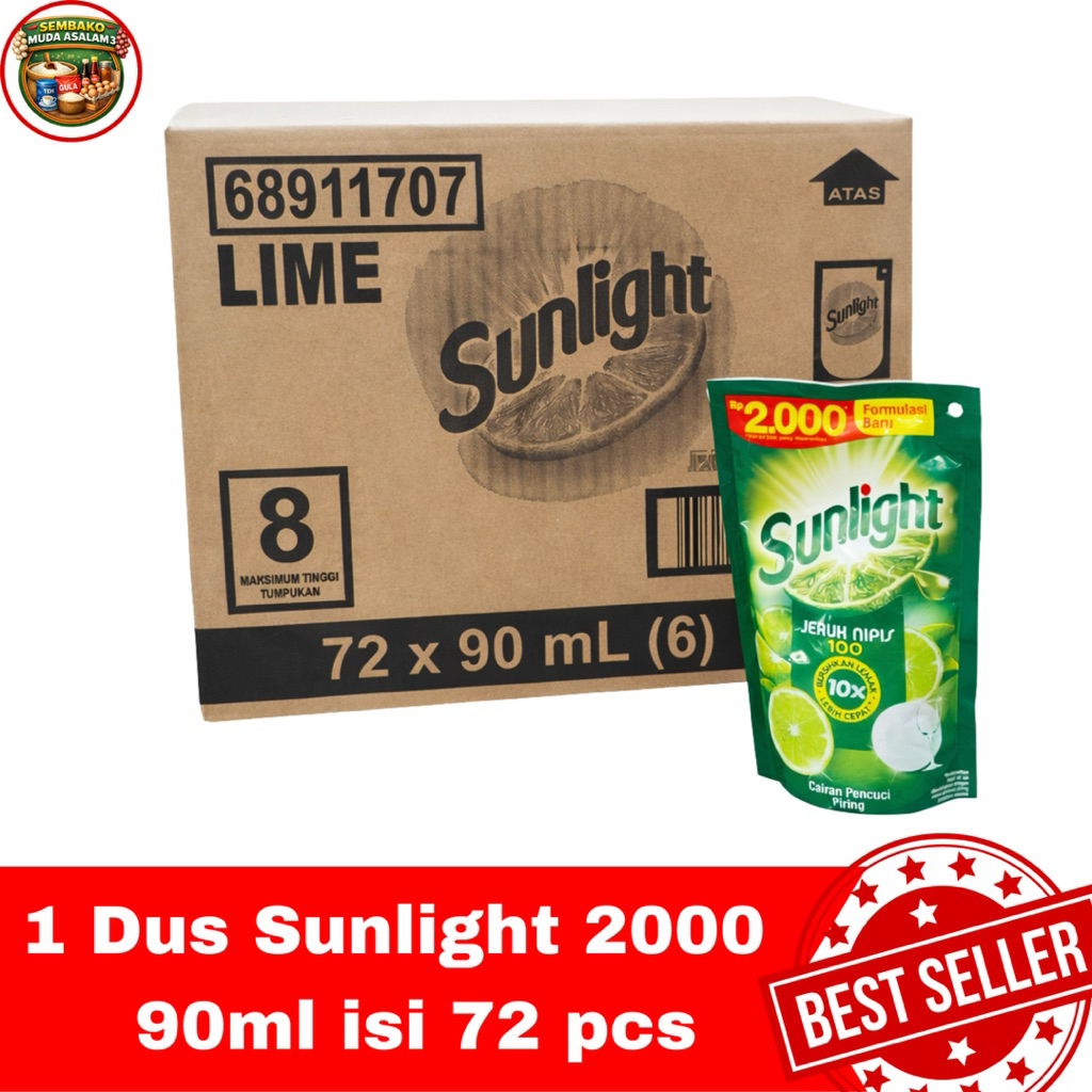 Sunlight 2000 90ml - 1 dus isi 72 pcs / Sabun Cuci piring Sunlight 1 karton