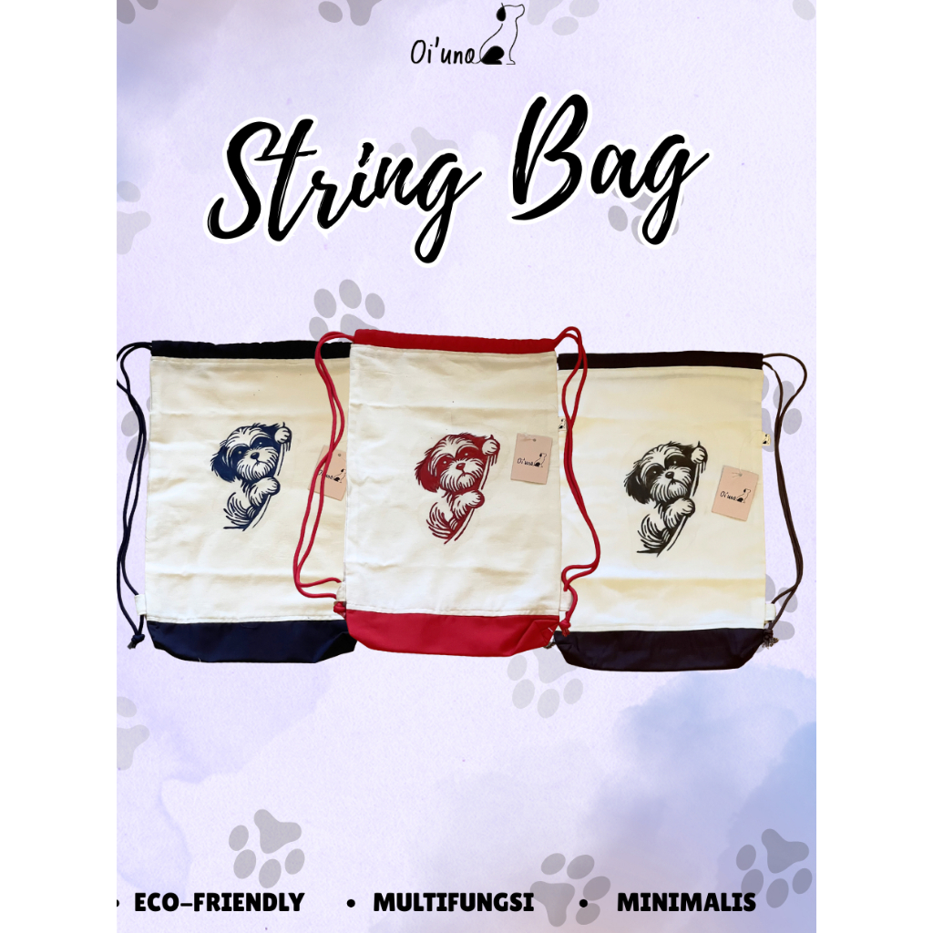 Tas Serut / String Bag Lukis Motif Anjing Shih Tzu