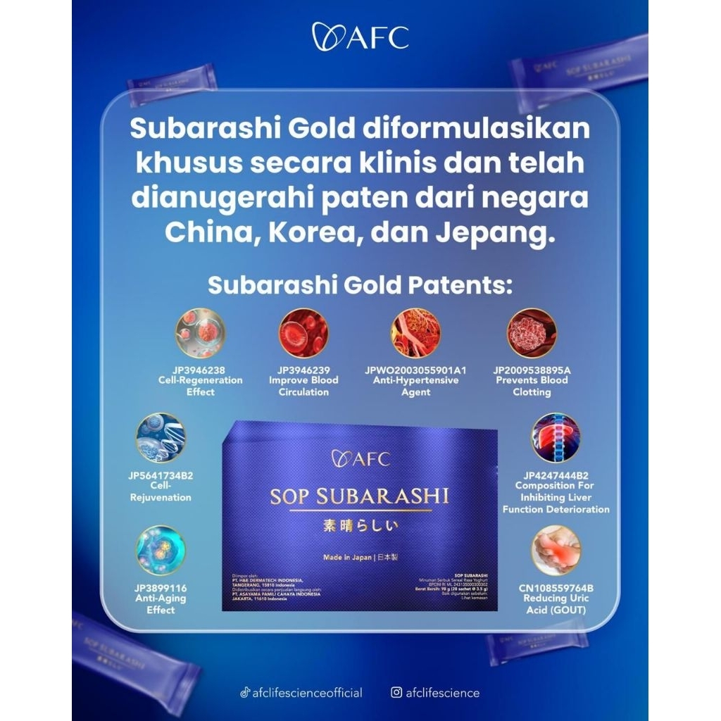 suplemen kesehatan afc sop subarashii gold dari jepang