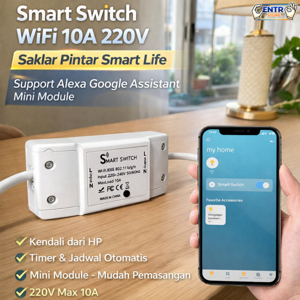 Smart switch WiFi 2 Channel Smart Life Alexa Control Module 10A | Smart Home Kontrol Saklar Wifi IoT