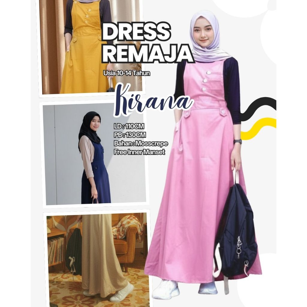 Kirana - Baju Gamis Dress Pakaian Anak Wanita Perempuan Cewek Remaja Umur 11-16 Tahun TIS