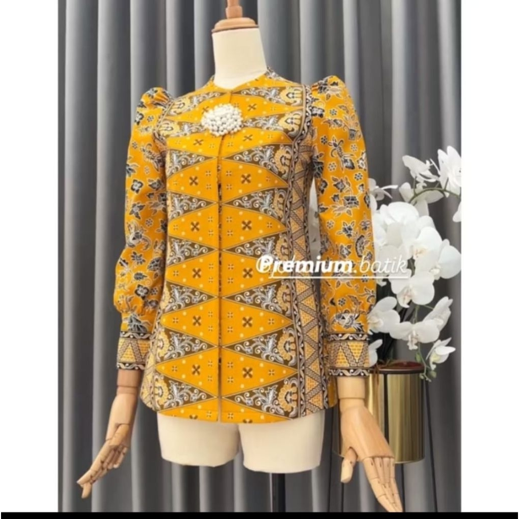blus batik premium warna kuning cerah