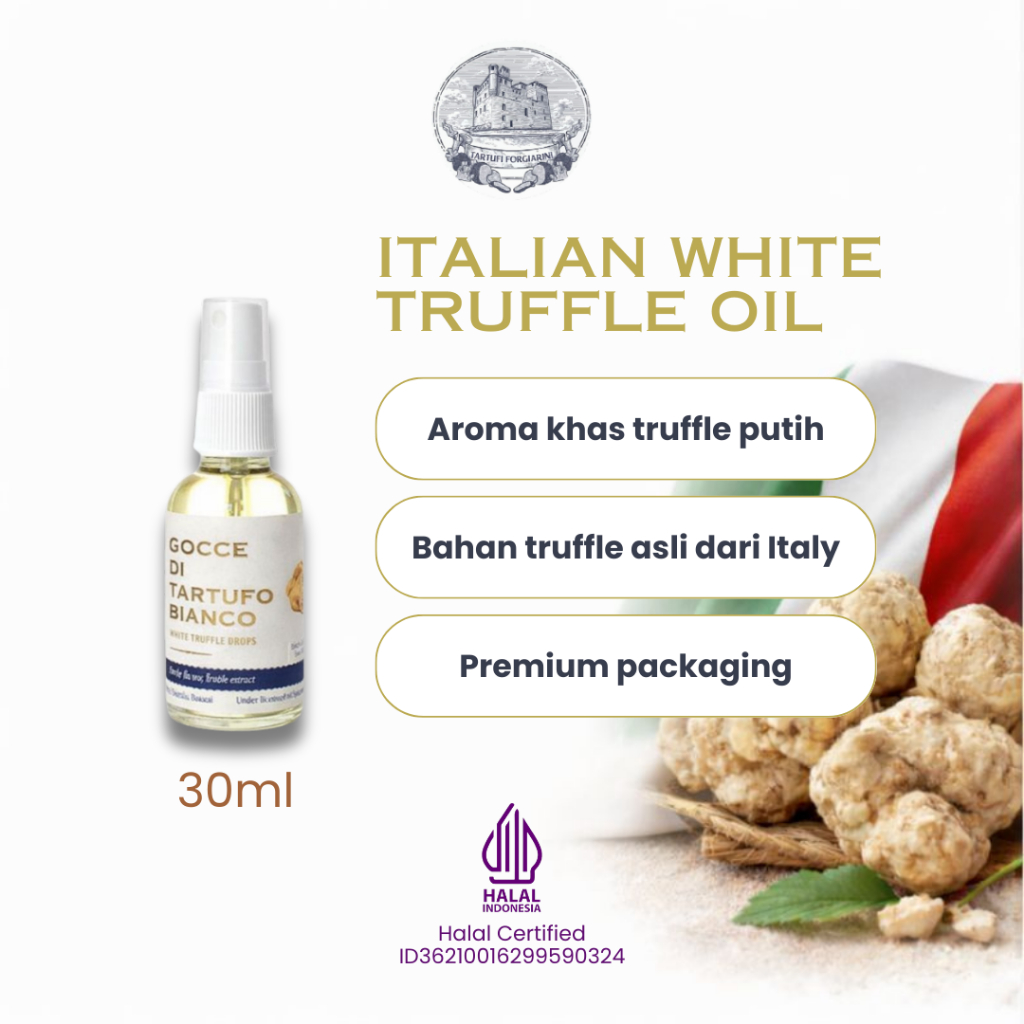 Italian White Truffle Oil Spray 30ml – Halal Premium Asli Italia, Kualitas Favorit Chef Indonesia