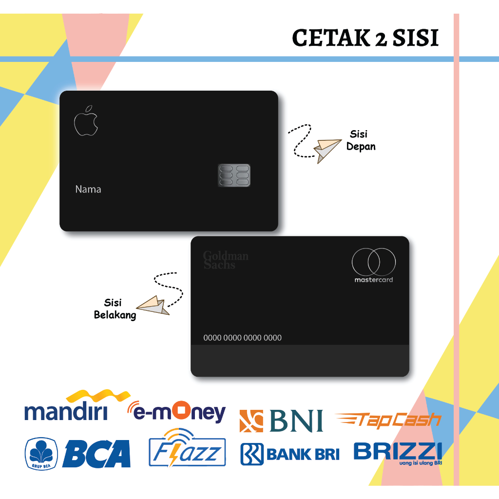KARTU EMONEY E TOLL DESAIN APPLE CARD BLACK MANDIRI FLAZZ BCA BNI TAPCASH BRIZZI BRI - 2 SISI