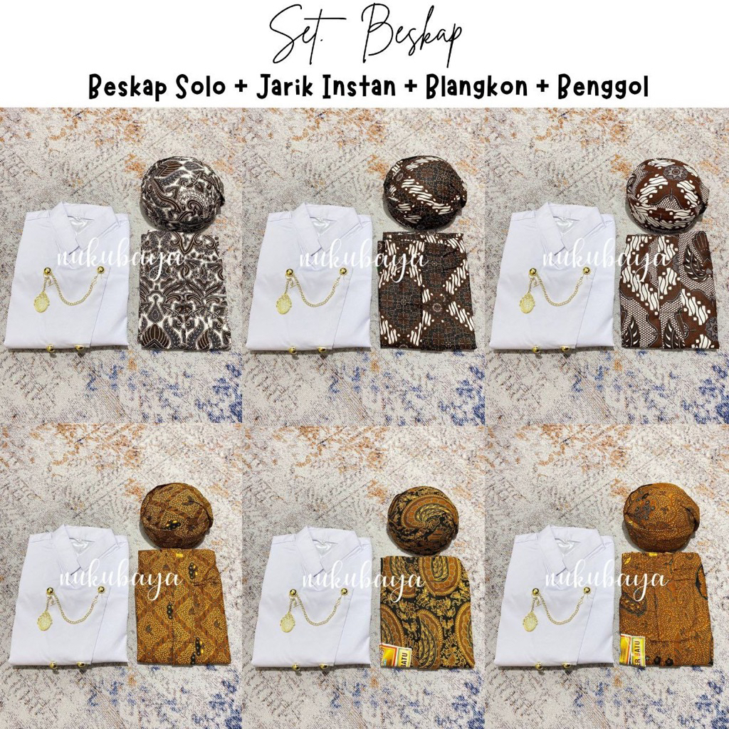 [SB8PT] Set Pakaian Adat Jawa - Beskap Solo Putih + Jarik Instan + Blangkon Solo