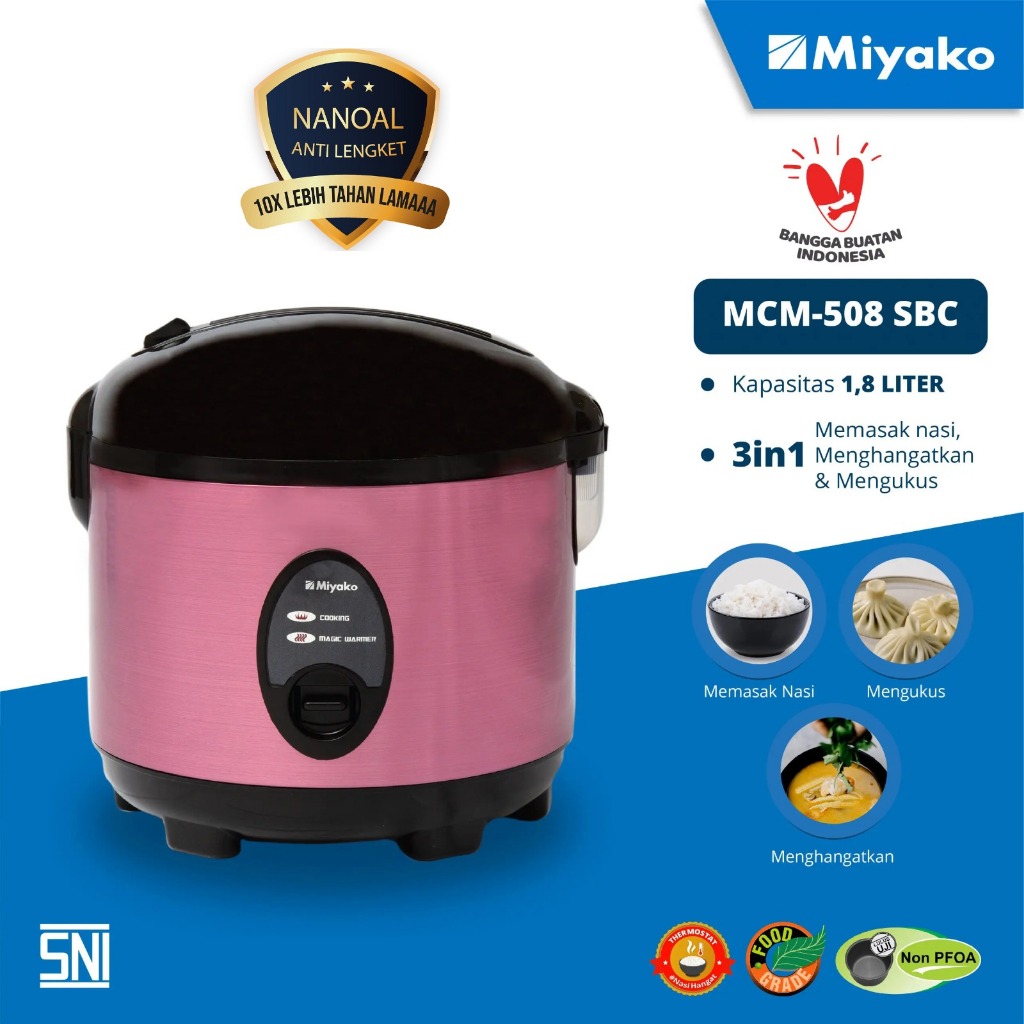 Magic Com Miyako MCM508SBC NANOAL anti lengket - Rice Cooker 1.8 Liter - 3in1 Magic Warmer Plus