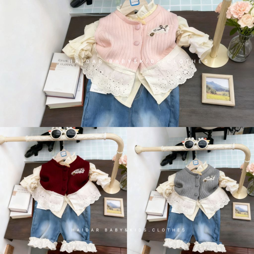 SETELAN IMPORT 3IN1 ROMPI RAJUT ANAK PEREMPUAN