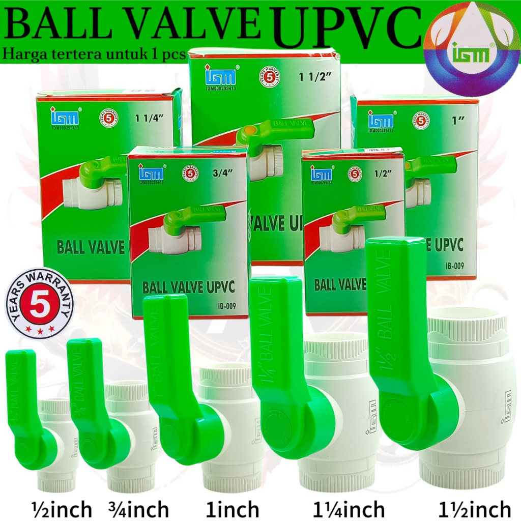 Stop Kran IGM Ball Valve UPVC/ Kran IGM IB-009/Kran Bola PVC Putih Handle Hijau